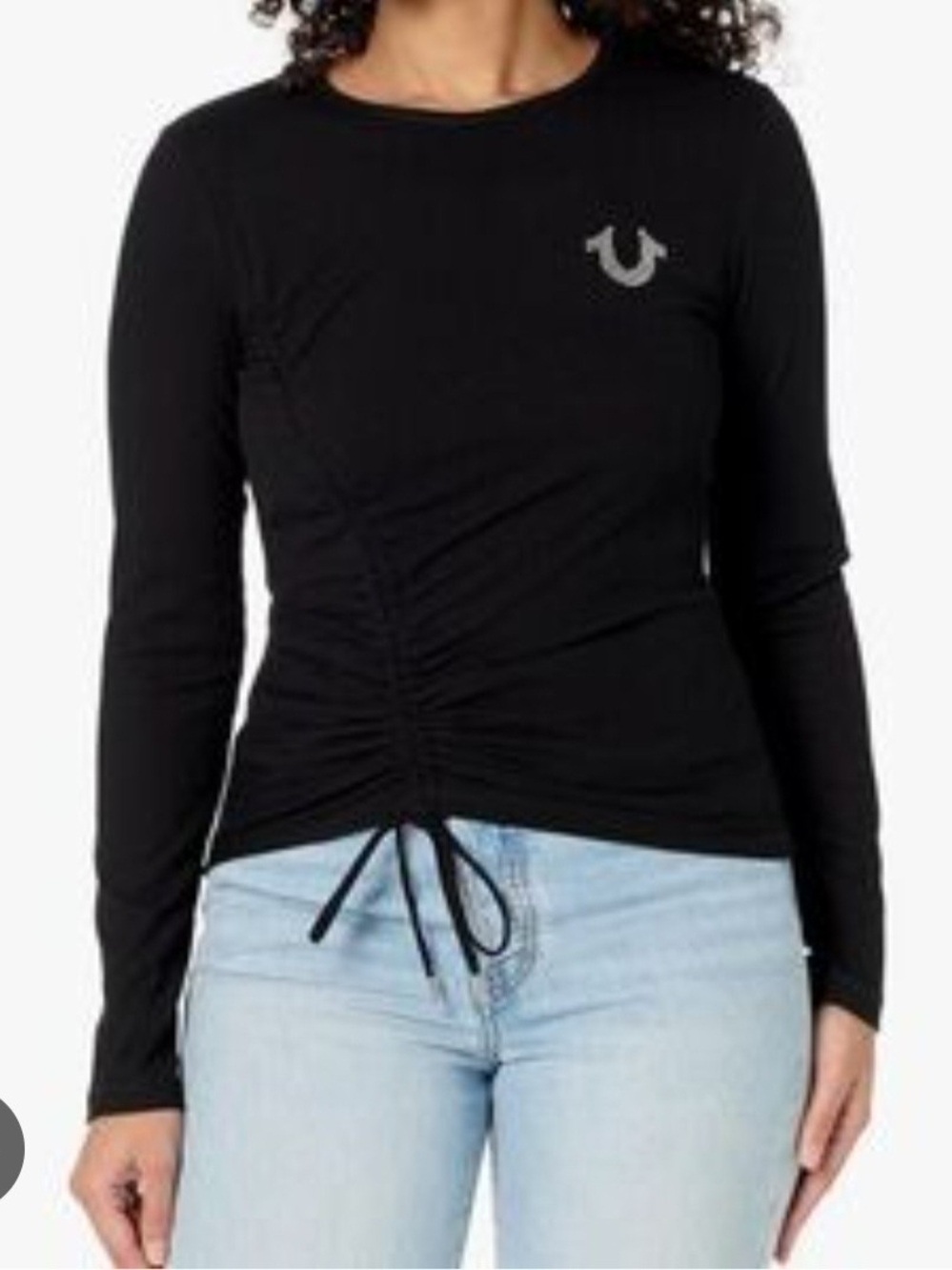 True Religion Black Long-Sleeve Ruched Drawstring Top